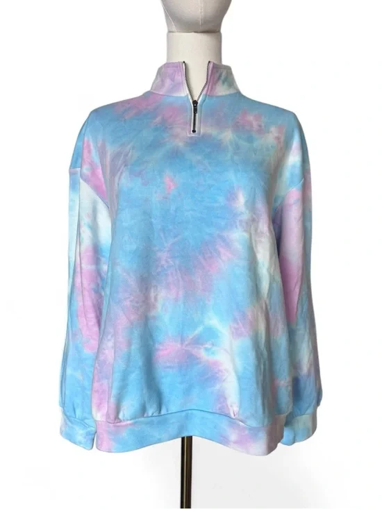 Pastel Tie-Dye Cotton Quarter-Zip Pullover  Size Small - Picture 5 of 9